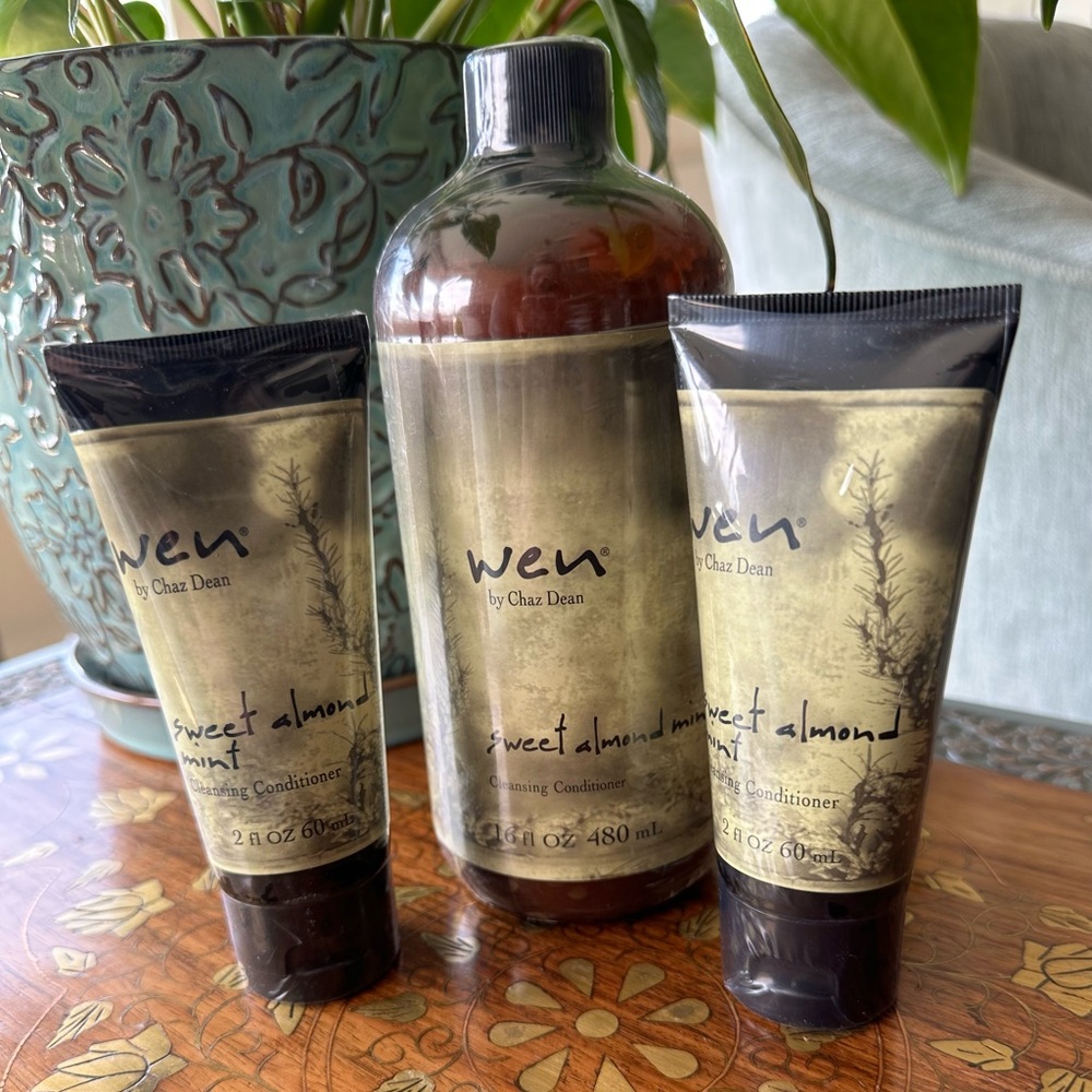 WEN Sweet Almond Mint Cleansing Conditioner,  One 16oz., & Two - 2oz., Sealed